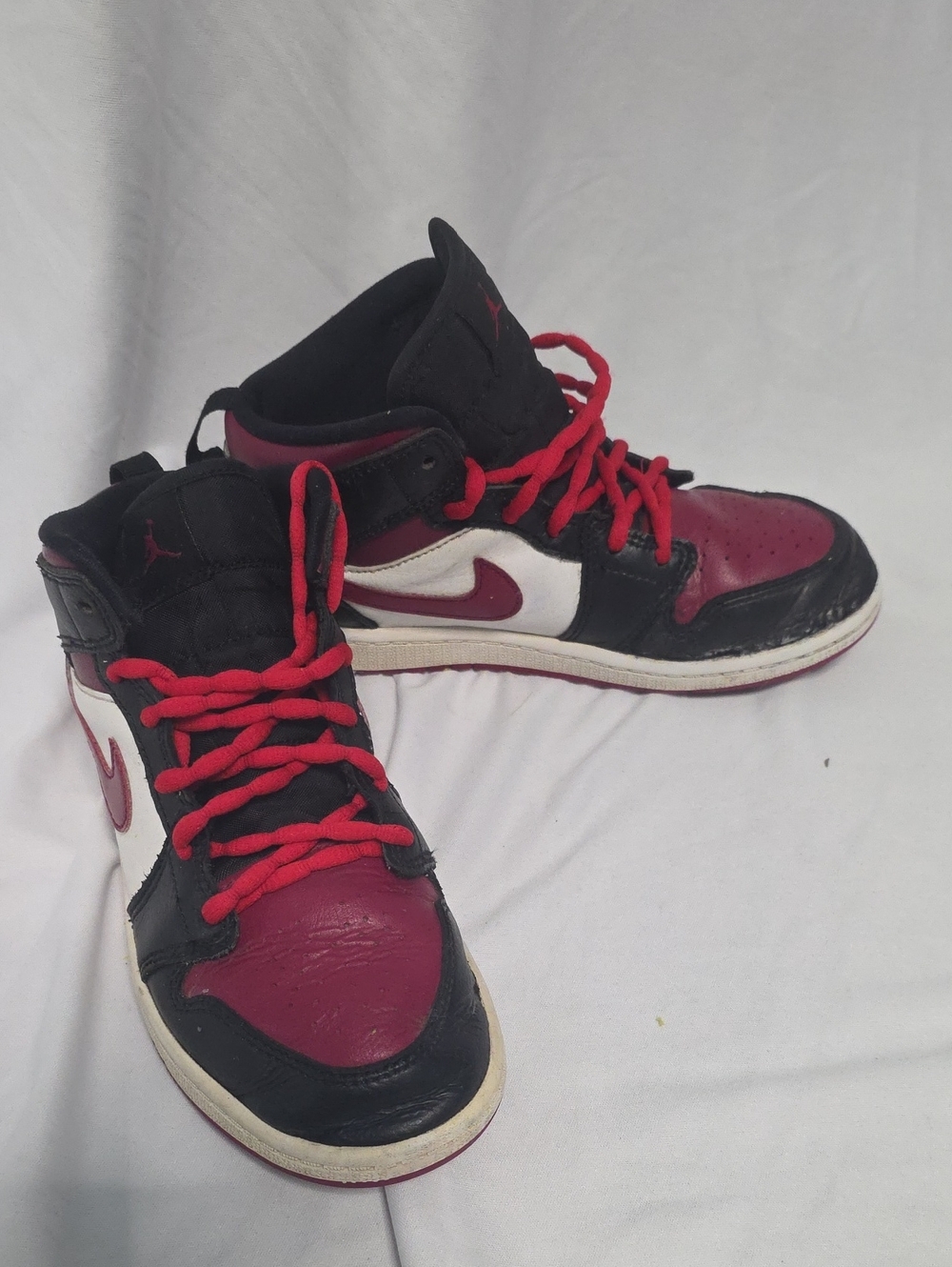 Nike Mid-Top Sneakers - Black White Maroon with Red Laces - Picture 2 of 6